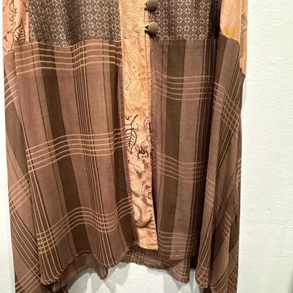 URU Mixed Print Flowy Asymmetrical Tunic Top Womens One Size Silk Boho FLAWED - Picture 4 of 16